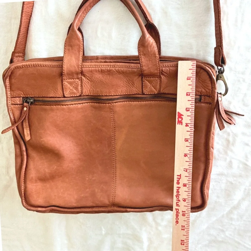 Marta Ponti Portugal Cognac Leather Briefcase Messenger Crossbody Bag Brown